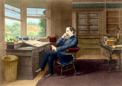 Charles Dickens en su estudio en Gadshill, 1865-70 de French School
